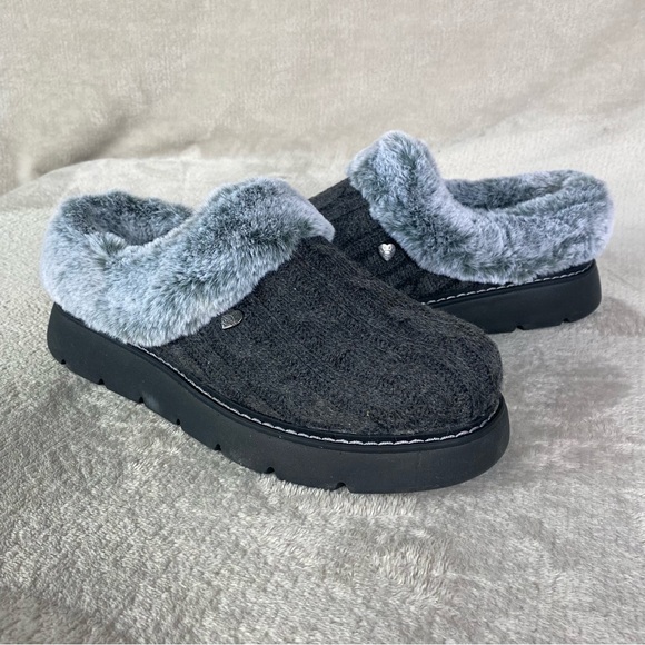 BOBS from Skechers Keepsakes Clogs Womens Size 8 Gray Fur Cable Knit Slipper NEW - Picture 3 of 9